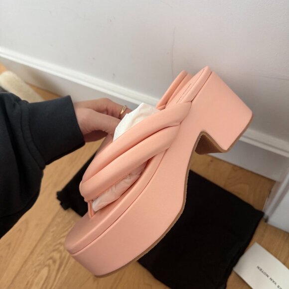 NWT Dries Van Noten Platform Flip Flop Padded Leather Straps Light Pink Sz 37.5 - Picture 7 of 10
